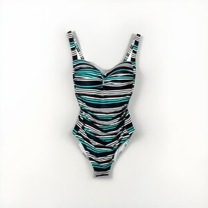 NWT Bond-Eye Nip Tuck One Piece Swimsuit Size UK 10 US 6 Ruched Stripe Sculpting